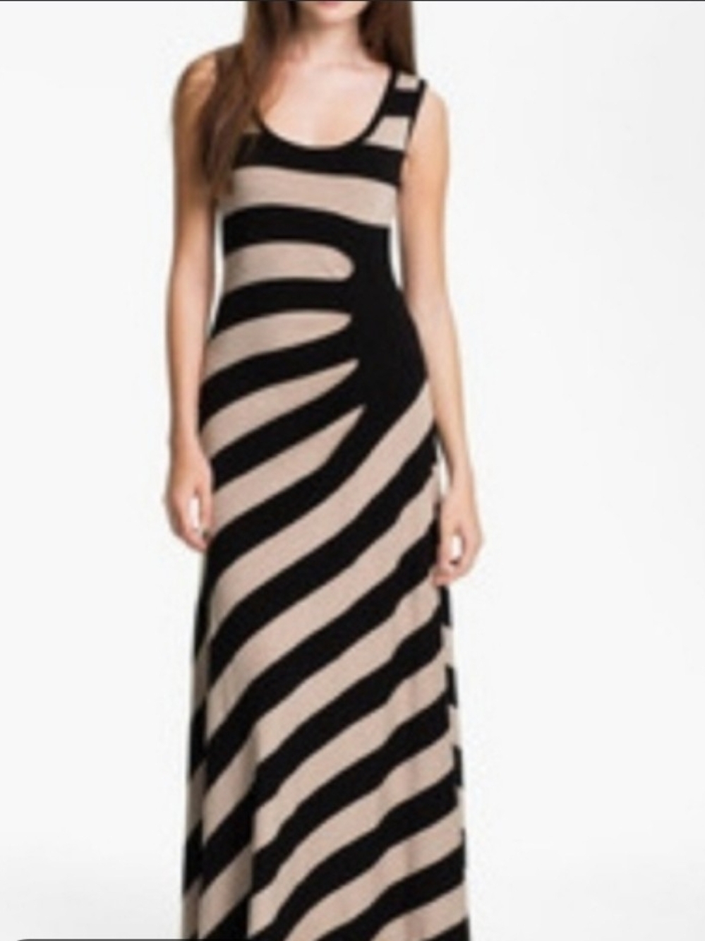 Dana Buchman Black and Beige Striped Sleeveless Maxi Dress